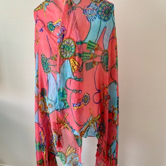 Colorful Sheer Scarf with Abstract Print 38/72 inches - Picture 2 of 11